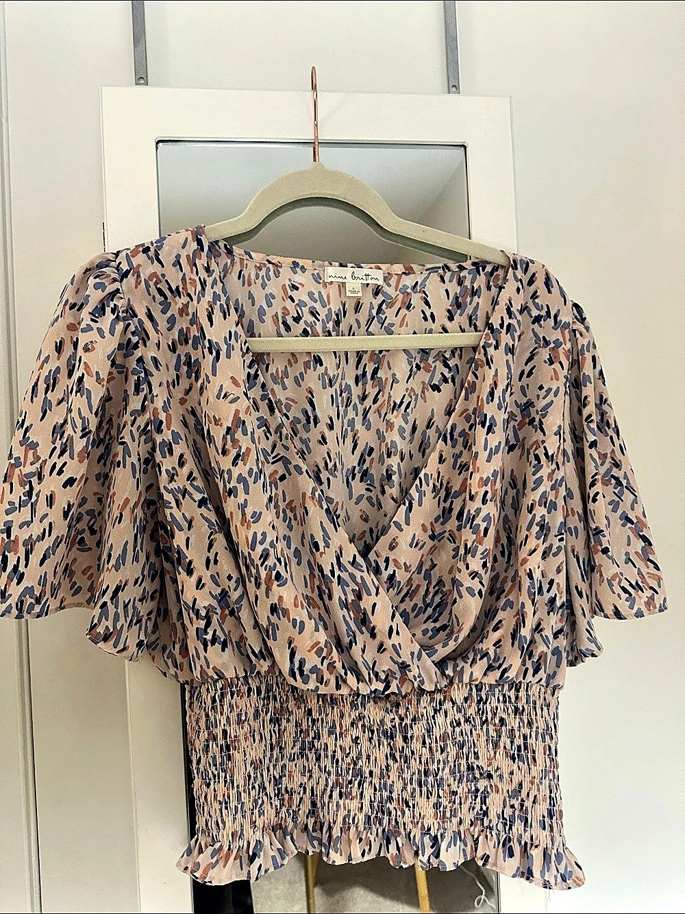Nine Britton Abstract Short Sleeve Blouse Pink & Blue Size Large